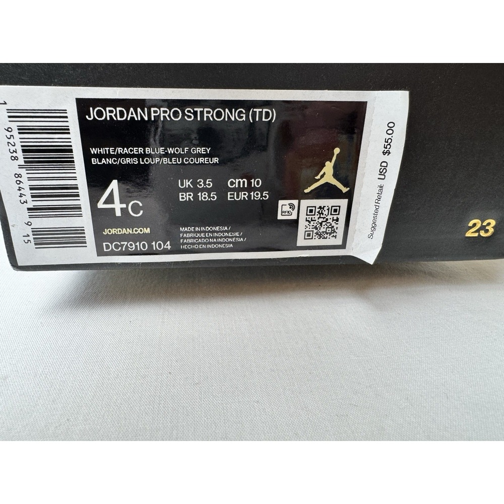 Jordan Pro Strong TD Toddler Shoes White Racer Blue Wolf Grey DC7910-104 Size 4C - Picture 4 of 16
